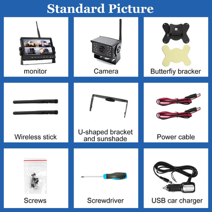 7 inch Car Digital Wireless Rear-view Split-screen Monitor Four Record