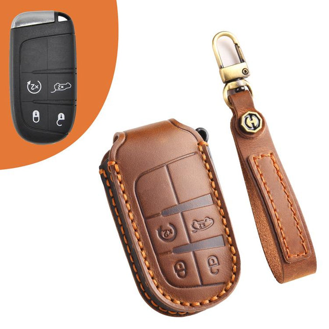 Hallmo Car Genuine Leather Key Protective Cover for Jeep Compass 4-button, For Jeep Compass 4-button (Brown), For Jeep Compass 4-button (Black), For Jeep Compass 4-button (Blue)
