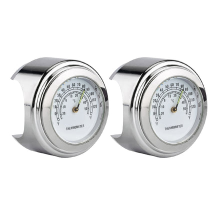 2 PCS Motorcycle 22-25mm Handlebar Thermometer, Thermometer (White), Thermometer (Black)