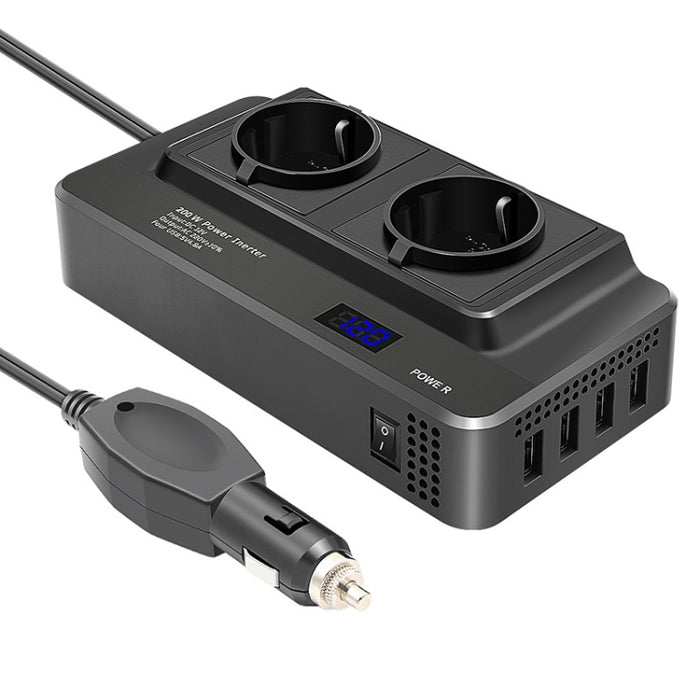 DC12V 200W AC220V Car Smart Multi-functional Digital Display Inverter, EU Plug, EU Plug