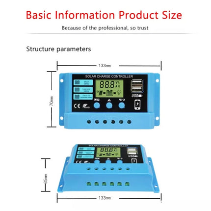 20A Solar Charge Controller 12V / 24V Lithium Lead-Acid Battery Charge Discharge PV Controller