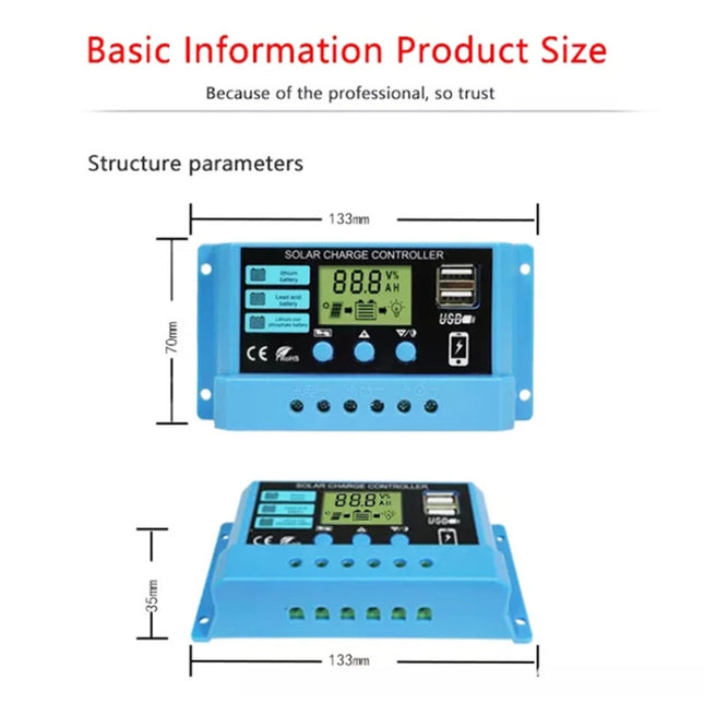 20A Solar Charge Controller 12V / 24V Lithium Lead-Acid Battery Charge Discharge PV Controller