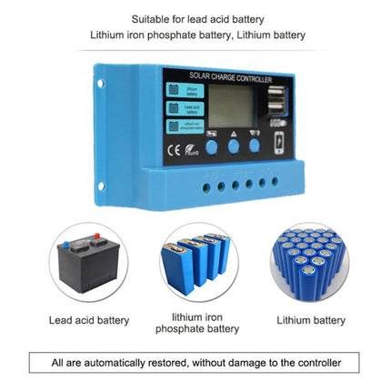 20A Solar Charge Controller 12V / 24V Lithium Lead-Acid Battery Charge Discharge PV Controller