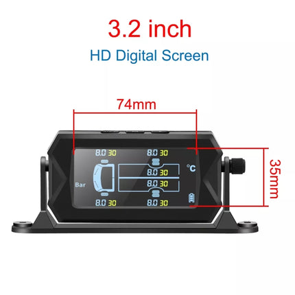 15Bar Solar Wireless Tire Pressure Monitoring System TPMS 6 External Sensors for 6-wheel Truck Bus, 15Bar