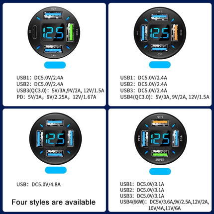 4 in 1 USB QC3.0 Digital Display Car Fast Charger, QC3.0