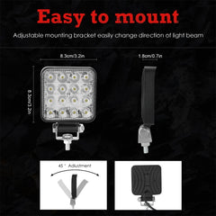 D0038 11.2W 10-30V DC 6000K 3 inch 16 LEDs Square Offroad Truck Car Driving Light Work Light Spotlight Fog Light