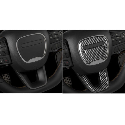 2 PCS / Set Carbon Fiber Car Steering Wheel Logo + Chin Decorative Sticker for Dodge Challenger 2015 to Now, Left Driving