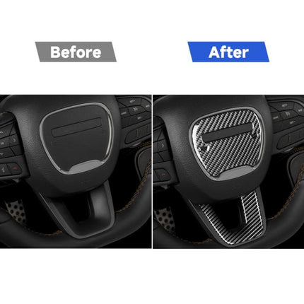 2 PCS / Set Carbon Fiber Car Steering Wheel Logo + Chin Decorative Sticker for Dodge Challenger 2015 to Now, Left Driving, Steering Wheel Logo + Chin
