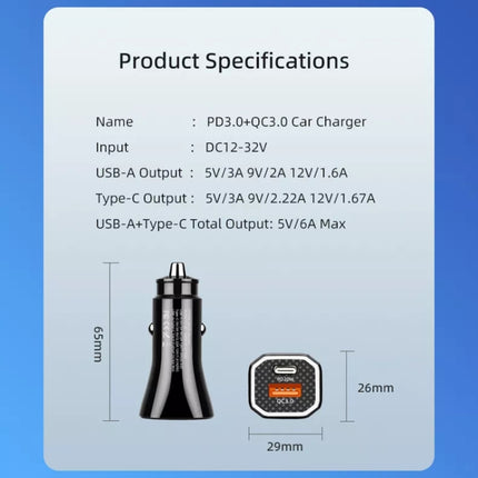 PD + QC3.0 Car 2 in 1 Square Fast Charger Car Cigarette Lighter, Car Square Charger
