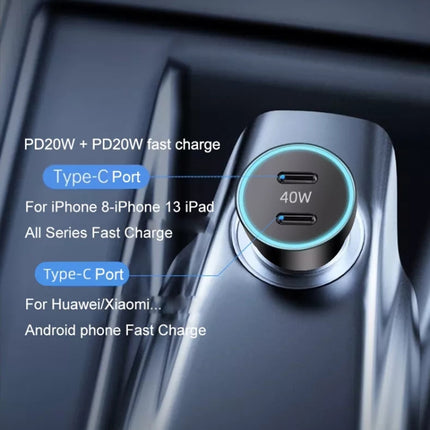 40W Dual PD Car 2 in 1 Fast Charger Car Cigarette Lighter, 40W Black, 40W White