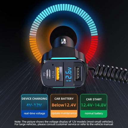 K4 Car 3 in 1 PD + USB Dual Port Fast Charger with Spring Data Cable, K4
