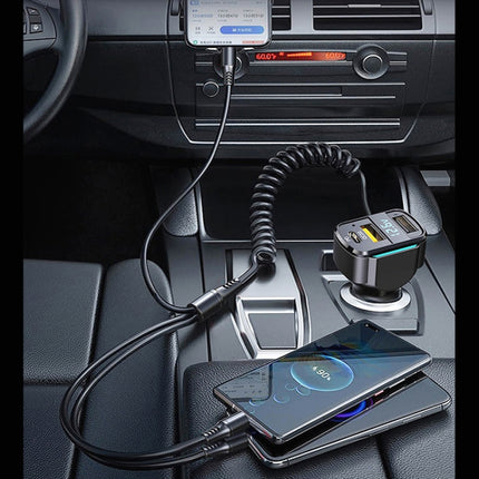 K4 Car 3 in 1 PD + USB Dual Port Fast Charger with Spring Data Cable, K4