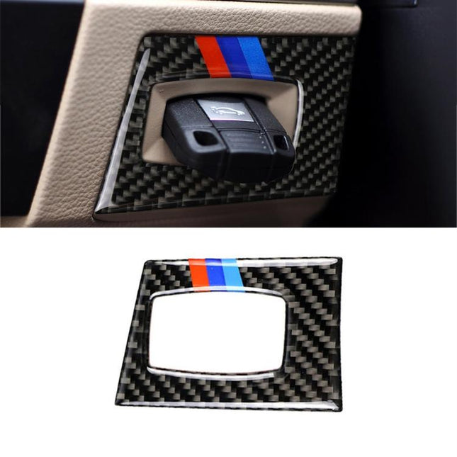 Three Color Carbon Fiber Car Right Driving Ignition Switch Decorative Sticker for BMW E90 / E92 2005-2012