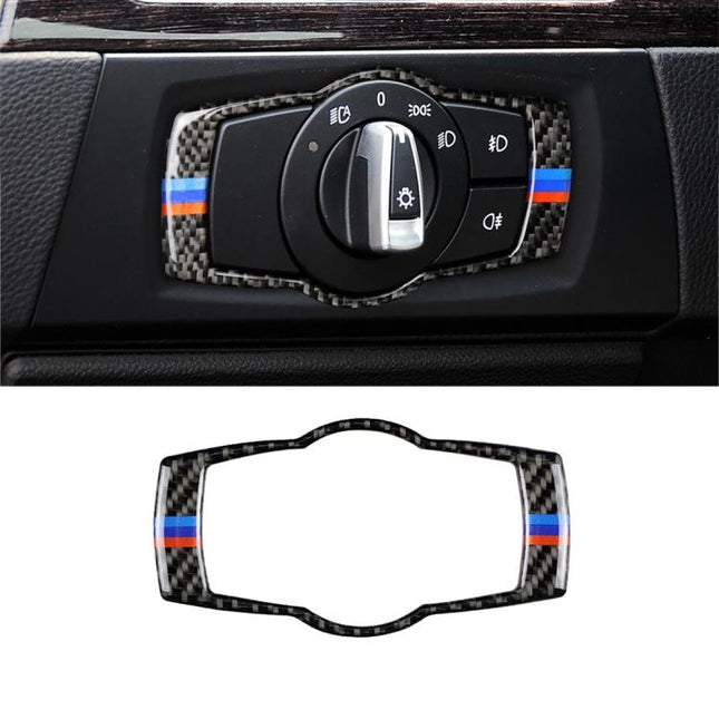 Three Color Carbon Fiber Car Headlight Switch Decorative Sticker for BMW E90 / E92 / E93 2005-2012