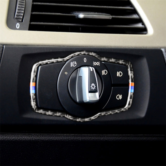 Three Color Carbon Fiber Car Headlight Switch Decorative Sticker for BMW E90 / E92 / E93 2005-2012 / 320i / 325i, Thin Version