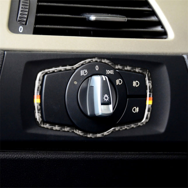 Yellow Red Color Carbon Fiber Car Headlight Switch Decorative Sticker for BMW E90 / E92 / E93 2005-2012 / 320i / 325i, Thin Version, Headlight Switch (Yellow Red Color)