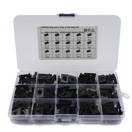 120 PCS Black U Nut Kit Spire Clips No.14 Zinc Speed Fasteners Lug Nuts, 120 PCS
