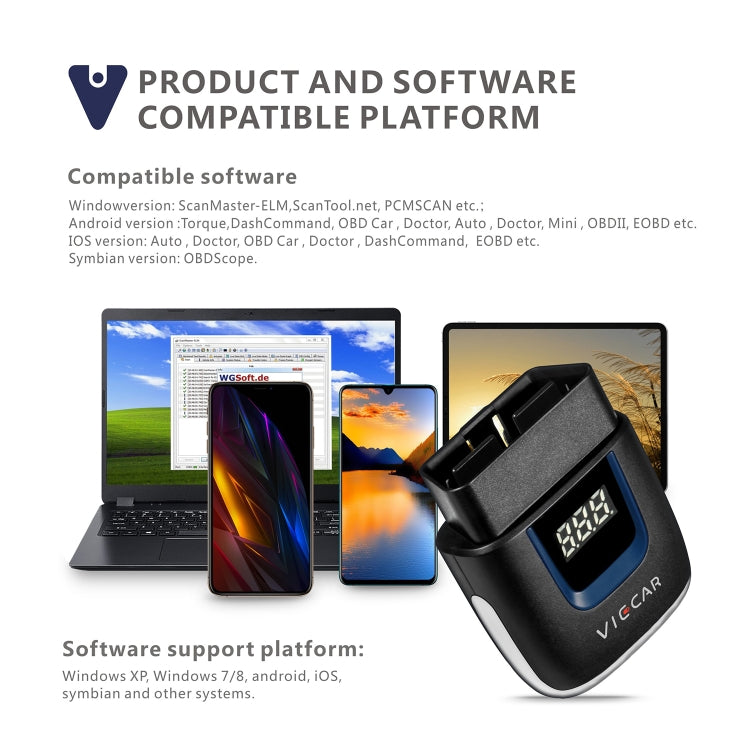 Viecar VP003 Car Mini OBD + USB / Type-C Interface Fault Detector V2.2 Bluetooth Diagnostic Tool, VP003