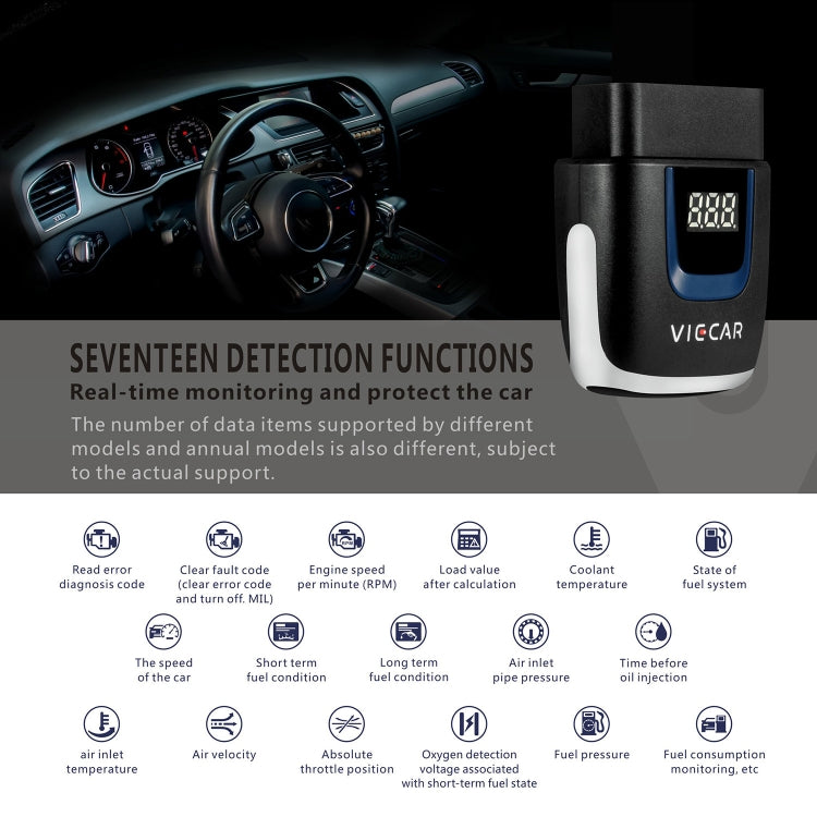Viecar VP003 Car Mini OBD + USB / Type-C Interface Fault Detector V2.2 Bluetooth Diagnostic Tool, VP003