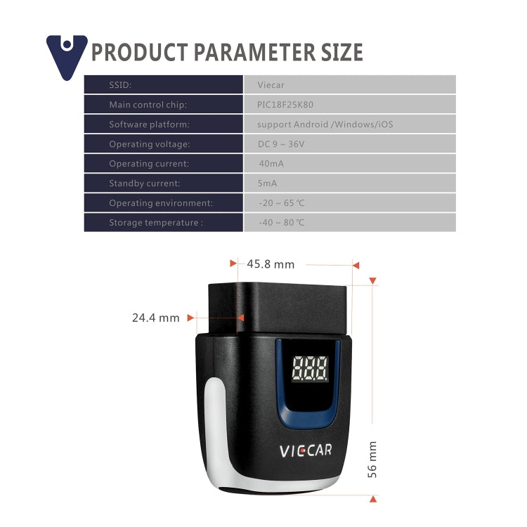 Viecar VP003 Car Mini OBD + USB / Type-C Interface Fault Detector V2.2 Bluetooth Diagnostic Tool, VP003