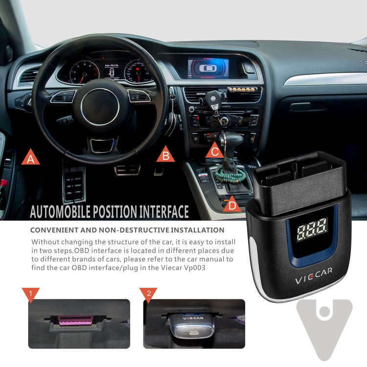 Viecar VP003 Car Mini OBD + USB / Type-C Interface Fault Detector V2.2 Bluetooth Diagnostic Tool, VP003