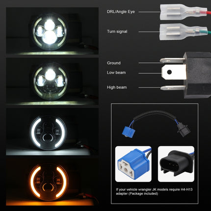 7 inch H4 / H13 DC 9V-30V 3000LM 3000K-6000K 25W Car Round Shape LED Headlight Lamps for Jeep Wrangler, with Angel Eye