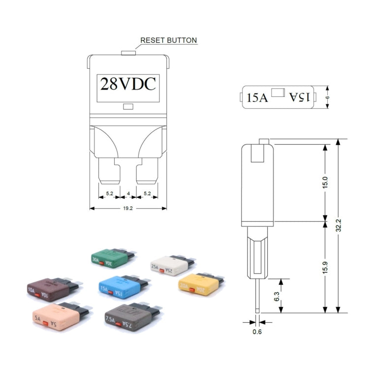 25AMP DC28V Circuit Breaker Trip Fuses Standard Blade Fuse Manual Reset