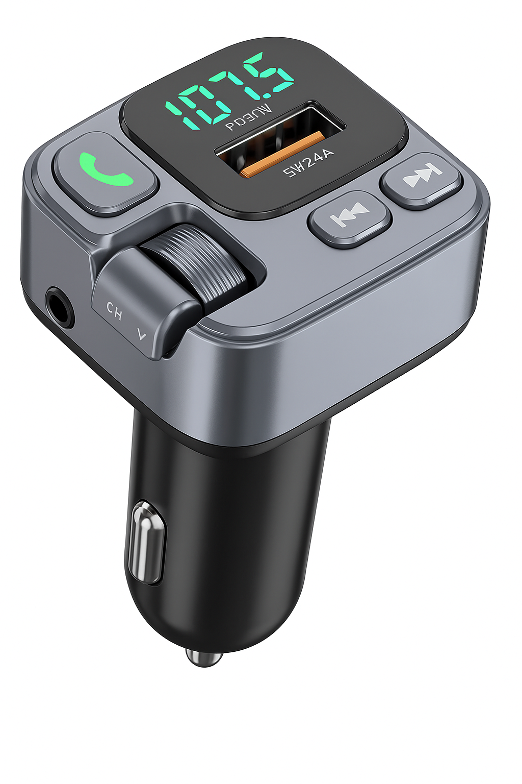 Car Bluetooth FM Transmitter with USB Receiver, U Disk Reader, PD 20W Fast Charging, Digital Display Car Adapter for Mobile Phones