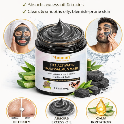 Activated Charcoal Mud Mask for Deep Cleansing Face & Body | Ammuri