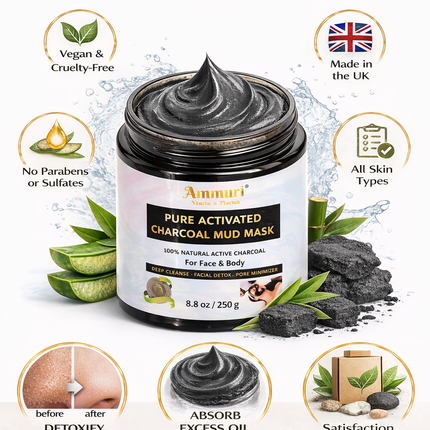 Activated Charcoal Mud Mask for Deep Cleansing Face & Body | Ammuri