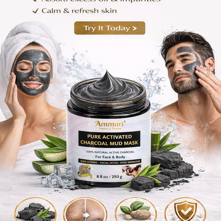Activated Charcoal Mud Mask for Deep Cleansing Face & Body | Ammuri