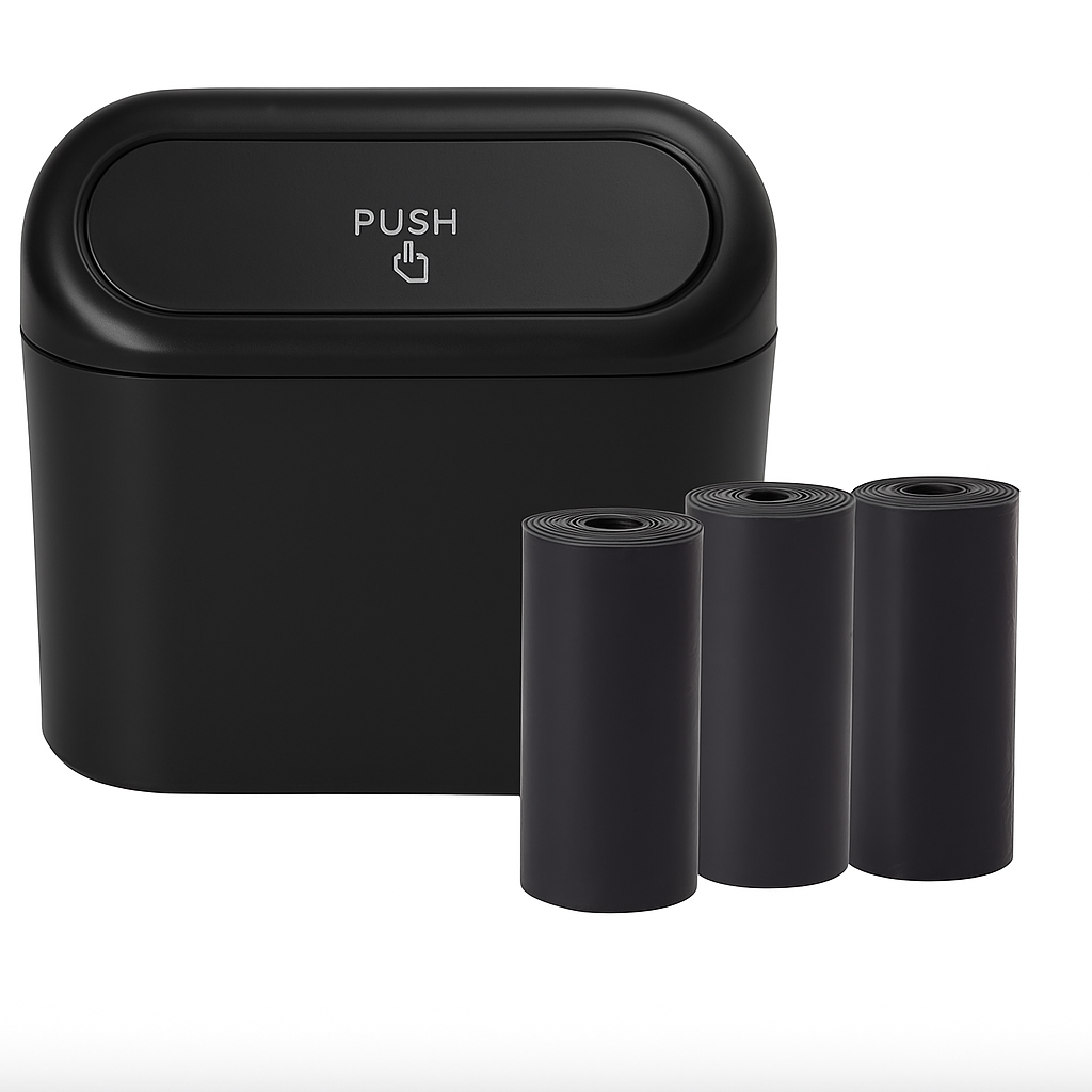 Car Trash Can with Lid – Mini Leak-Proof Car Bin with 60/300 Garbage Bags | Small Portable Auto Accessories for Interior Cleaning