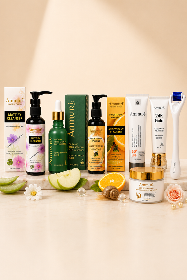 Blemish-Balancing & Anti-Ageing Skincare Set | Retinol, Vitamin C & Stem Cell | Ammuri