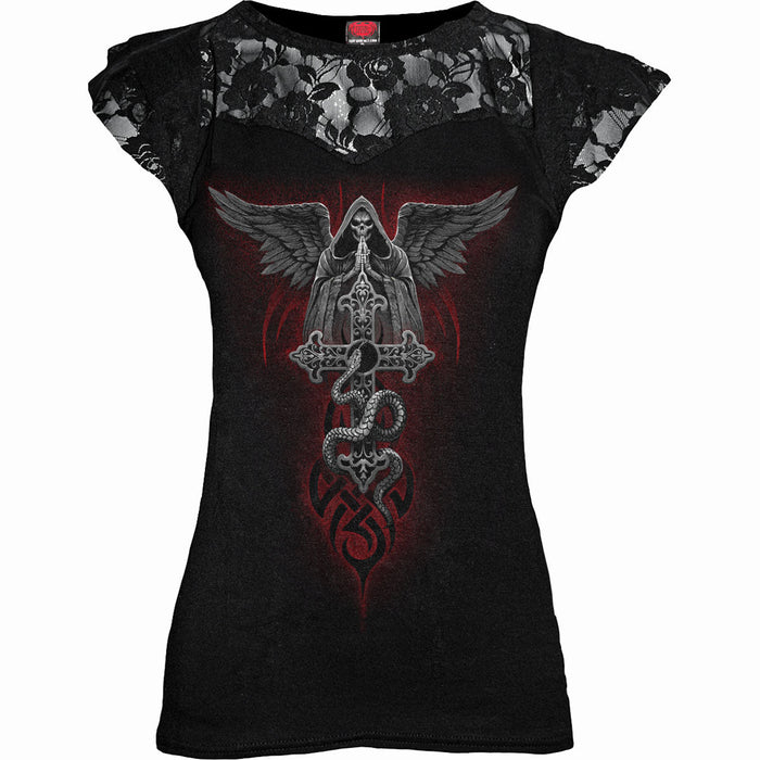 THE DEAD - Lace Layered Cap Sleeve Top Black