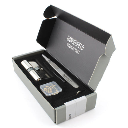 Dangerfield Aerospace Cutaway Practice Lock +Pins and Tweezers - Repinnable, Configurable Solid Metal Training Lock