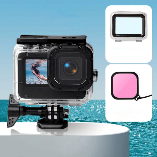 Waterproof Case + Touch Back Cover + Color Lens Filter for GoPro HERO10 Black / HERO9 Black, Case + Touch Cover + Pink Filter for GoPro9, Case + Touch Cover + Purple Filter for GoPro9, Case + Touch Cover + Red Filter for GoPro9