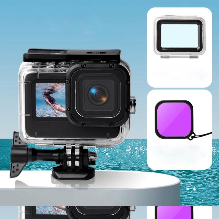 Waterproof Case + Touch Back Cover + Color Lens Filter for GoPro HERO10 Black / HERO9 Black, Case + Touch Cover + Pink Filter for GoPro9, Case + Touch Cover + Purple Filter for GoPro9, Case + Touch Cover + Red Filter for GoPro9