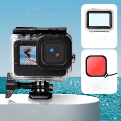 Waterproof Case + Touch Back Cover + Color Lens Filter for GoPro HERO10 Black / HERO9 Black, Case + Touch Cover + Pink Filter for GoPro9, Case + Touch Cover + Purple Filter for GoPro9, Case + Touch Cover + Red Filter for GoPro9