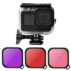 Waterproof Case + Touch Back Cover + Color Lens Filter for GoPro HERO10 Black / HERO9 Black, Case + Touch Cover + Pink Filter for GoPro9, Case + Touch Cover + Purple Filter for GoPro9, Case + Touch Cover + Red Filter for GoPro9