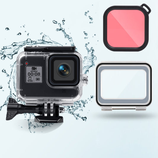 45m Waterproof Case + Touch Back Cover + Color Lens Filter for GoPro HERO8 Black, Case + Touch Cover + Pink Filter for GoPro8, Case + Touch Cover + Purple Filter for GoPro8, Case + Touch Cover + Red Filter for GoPro8