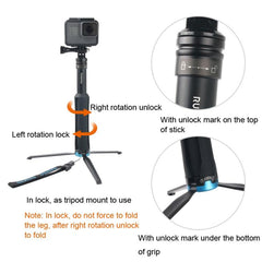 Tragbarer, faltbarer Stativhalter, Selfie-Einbeinstativ-Stick für GoPro, Insta360, DJI und andere Actionkameras, Länge: 23,5–81 cm, RUIGPRO