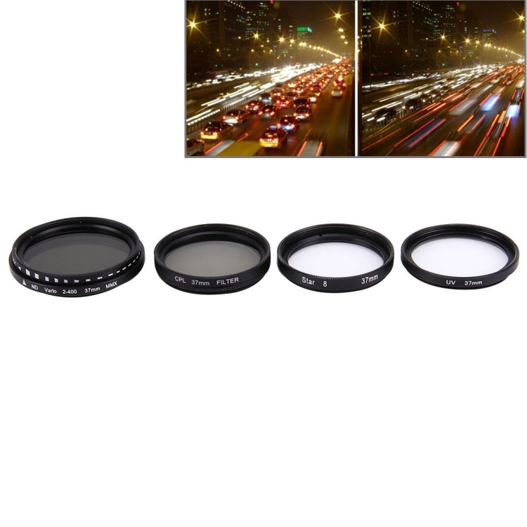 JUNESTAR 4 in 1 Proffesional 37mm Lens Filter(CPL + UV + ND2-400 + Star 8) for GoPro & Xiaomi Xiaoyi Yi Sport Action Camera, 4 in 1 37mm Lens