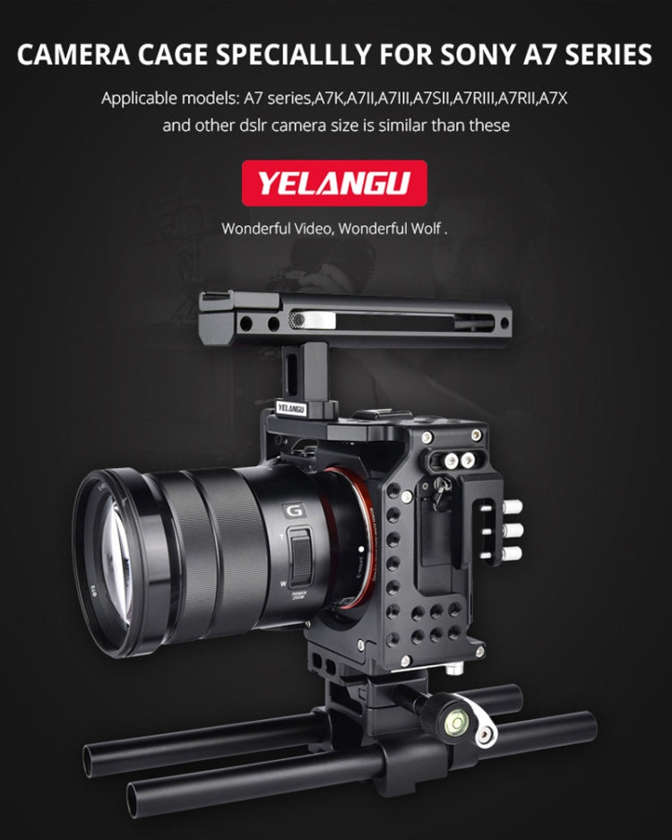 YELANGU CA7 YLG0908A Handle Video Camera Cage Stabilizer for Sony A7K / A72 / A73 / A7S2 / A7R3 / A7R2 / A7X, YLG0908A