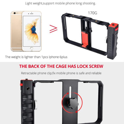 YLG0901B Vlogging Live Broadcast Smartphone Plastic Cage Video Rig Filmmaking Recording Handle Stabilizer Bracket for iPhone, Galaxy, Huawei, Xiaomi, HTC, LG, Google, and Other Smartphones, YLG0901B
