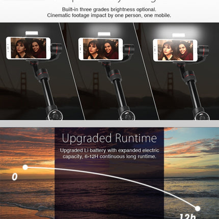 AFI V5 Smooth 3-Axis Handheld Aluminum Brushless Gimbal Stabilizer with Tripod Mount & Fill Light for Smartphones within 6 inch, Support Face Tracking