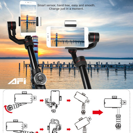 AFI V5 Smooth 3-Axis Handheld Aluminum Brushless Gimbal Stabilizer with Tripod Mount & Fill Light for Smartphones within 6 inch, Support Face Tracking