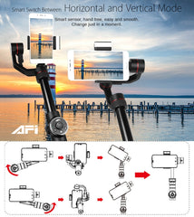 AFI V5 Smooth 3-Axis Handheld Aluminum Brushless Gimbal Stabilizer with Tripod Mount & Fill Light for Smartphones within 6 inch, Support Face Tracking