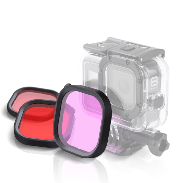 Pink Purple Red 3 Color Square Housing Diving Lens Filter Kits for GoPro HERO8 Black Original Waterproof Housing, 3 Color