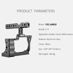 YELANGU C14 YLG0714A Video Camera Cage Stabilizer with Handle for Canon EOS M50, YLG0714A