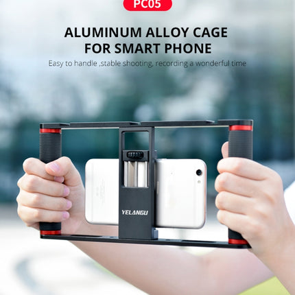 YELANGU PC05 YLG0909B Vlogging Live Broadcast Smartphone Metal Cage Video Rig Filmmaking Recording Handle Stabilizer Bracket for iPhone, Galaxy, Huawei, Xiaomi, HTC, LG, Google, and Other Smartphones, YLG0909B